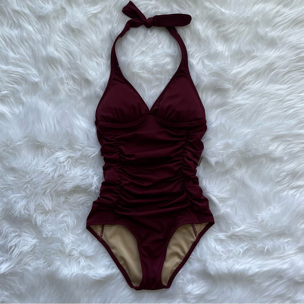 NWT J.Crew burgundy ruched swimsuit